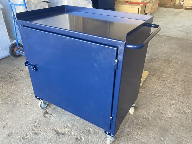 Powder-coated steel cabinet trolley on castors