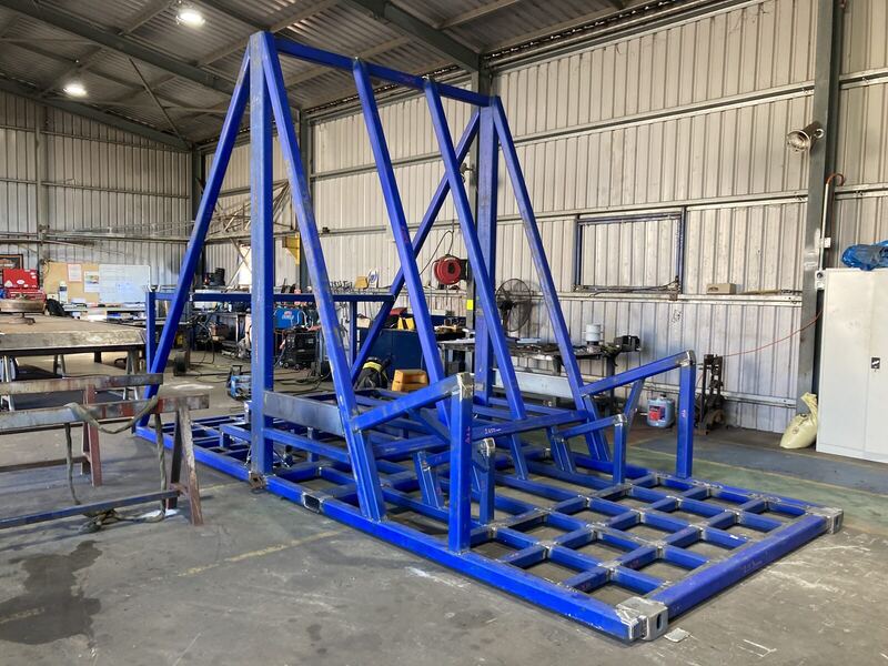 Large steel jig frame in the workshop